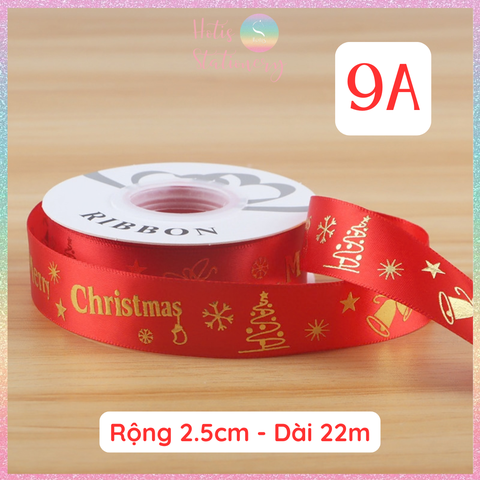 [HOTIS] Cuộn 22m Ruy Băng Giáng Sinh Noel Họa Tiết Ánh Kim Merry Christmas Gói Quà, Bó Hoa, Làm Nơ Decor