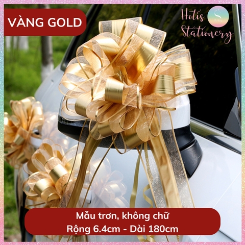 [HOTIS] Nơ ruy băng tú cầu Song Hỷ 6.4cm, nơ cưới dây rút phối voan trang trí tiệc cưới, đám hỏi, nơ gắn xe hoa