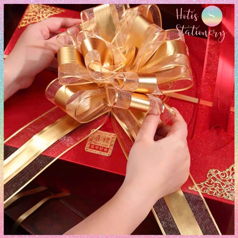 [HOTIS] Nơ ruy băng tú cầu Song Hỷ 6.4cm, nơ cưới dây rút phối voan trang trí tiệc cưới, đám hỏi, nơ gắn xe hoa