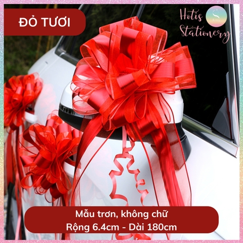 [HOTIS] Nơ ruy băng tú cầu Song Hỷ 6.4cm, nơ cưới dây rút phối voan trang trí tiệc cưới, đám hỏi, nơ gắn xe hoa