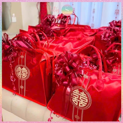 [HOTIS] Nơ ruy băng tú cầu Song Hỷ 6.4cm, nơ cưới dây rút phối voan trang trí tiệc cưới, đám hỏi, nơ gắn xe hoa