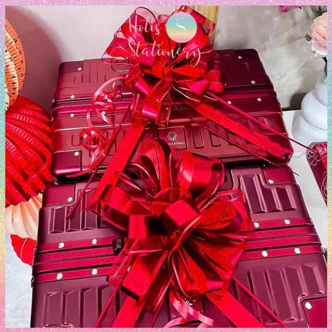 [HOTIS] Nơ ruy băng tú cầu Song Hỷ 6.4cm, nơ cưới dây rút phối voan trang trí tiệc cưới, đám hỏi, nơ gắn xe hoa