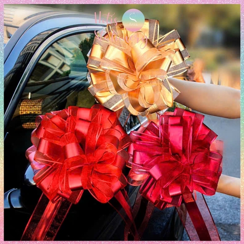 [HOTIS] Nơ ruy băng tú cầu Song Hỷ 6.4cm, nơ cưới dây rút phối voan trang trí tiệc cưới, đám hỏi, nơ gắn xe hoa