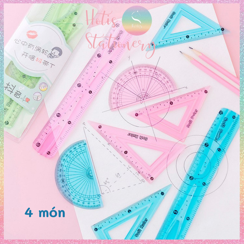 [HOTIS] Bộ 4 thước ê ke nhựa dẻo Soft Ruler nhiều màu, không lo gãy