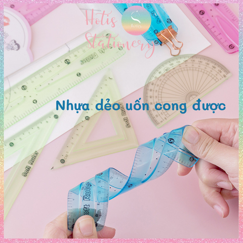 [HOTIS] Bộ 4 thước ê ke nhựa dẻo Soft Ruler nhiều màu, không lo gãy