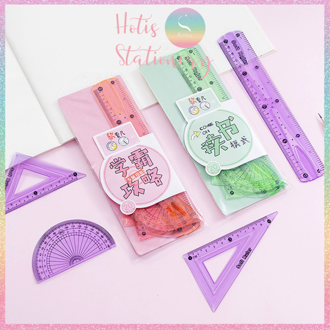[HOTIS] Bộ 4 thước ê ke nhựa dẻo Soft Ruler nhiều màu, không lo gãy