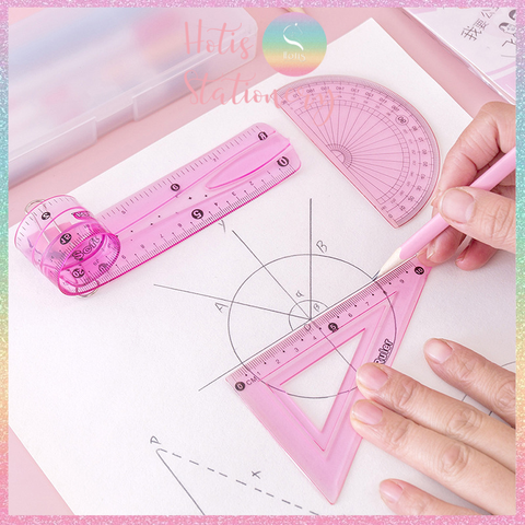 [HOTIS] Bộ 4 thước ê ke nhựa dẻo Soft Ruler nhiều màu, không lo gãy