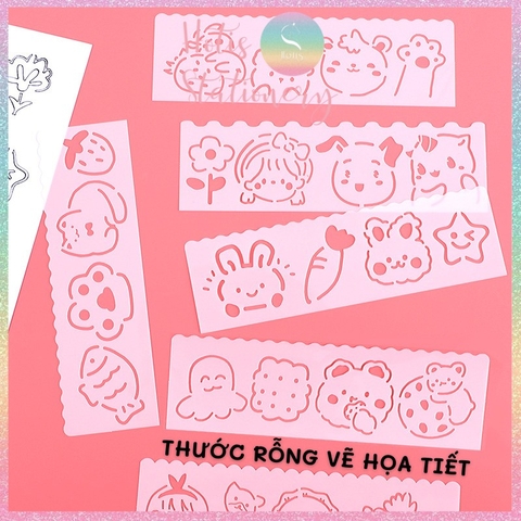 [HOTIS] Thước nhựa rỗng vẽ họa tiết dễ thương- Set 4 hoặc 8 cái