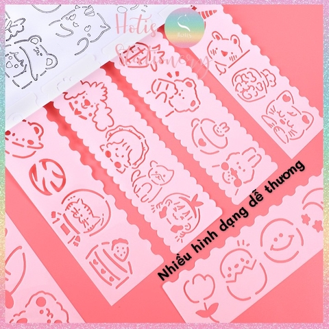 [HOTIS] Thước nhựa rỗng vẽ họa tiết dễ thương- Set 4 hoặc 8 cái