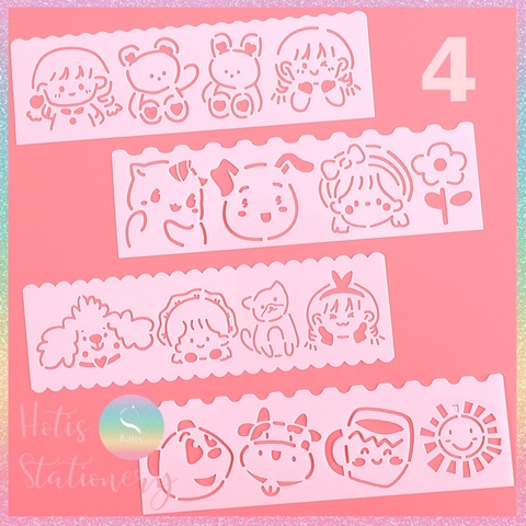 [HOTIS] Thước nhựa rỗng vẽ họa tiết dễ thương- Set 4 hoặc 8 cái