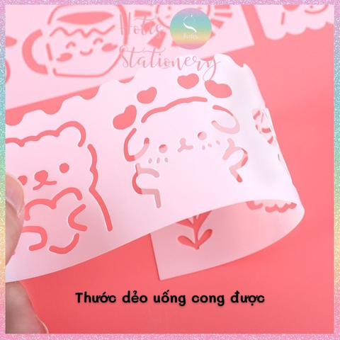 [HOTIS] Thước nhựa rỗng vẽ họa tiết dễ thương- Set 4 hoặc 8 cái