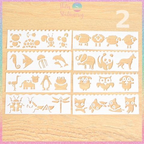 [HOTIS] Thước nhựa rỗng vẽ họa tiết dễ thương- Set 4 hoặc 8 cái