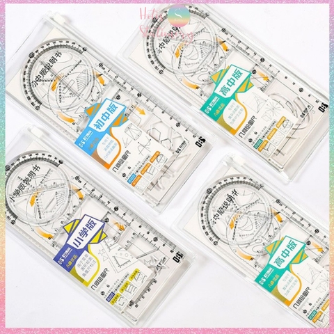 Thước kẻ đa năng HOTIS thước vẽ hình học đa chức năng hỗ trợ học toán