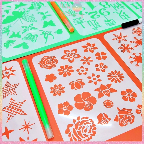 Thước nhựa rỗng Hotis vẽ hình, tô màu, hoạt tiết hoạt hình dễ thương - Set 4 tấm size A5