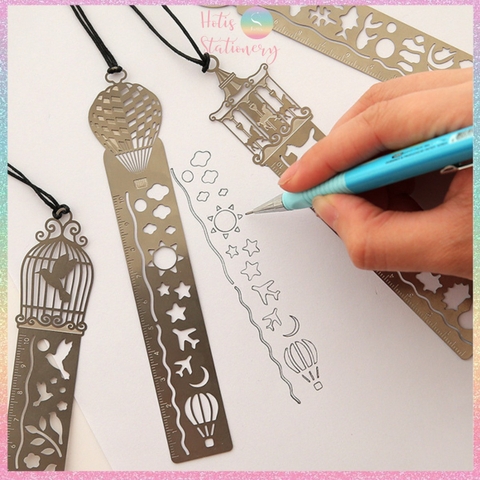 [HOTIS] Thẻ đánh dấu sách Ruler Bookmark thẻ kẹp sách thước rỗng vẽ họa tiết độc đáo