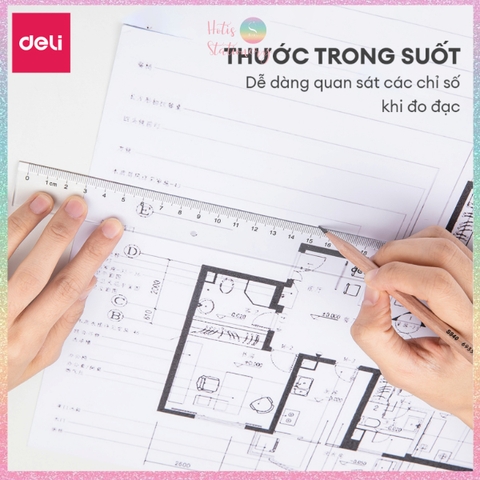 [HOTIS] Thước kẻ trong suốt Deli 18/ 20/ 30cm chất liệu PS bền chống trầy xước cho học sinh nvvp
