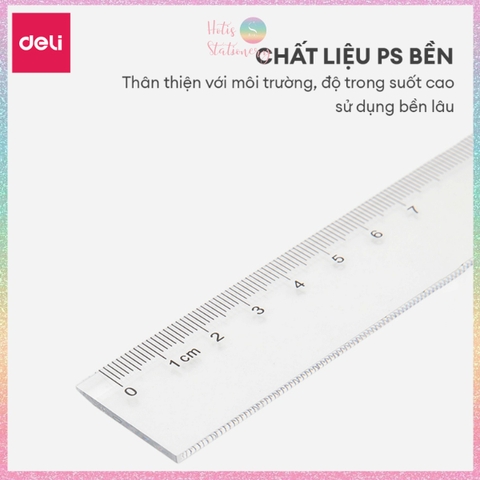 [HOTIS] Thước kẻ trong suốt Deli 18/ 20/ 30cm chất liệu PS bền chống trầy xước cho học sinh nvvp