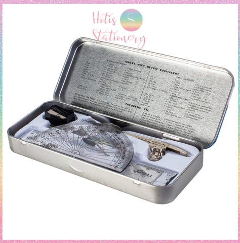 [HOTIS] Bộ Compa Thước Kẻ Eke 8 món DELI, Hộp thiếc cao cấp, tiện lợi