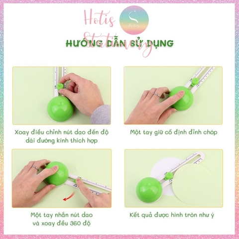 Dụng cụ cắt hình tròn Hotis có thể điều chỉnh đường kính thủ công DIY - Tặng kèm 2 dao thay thế