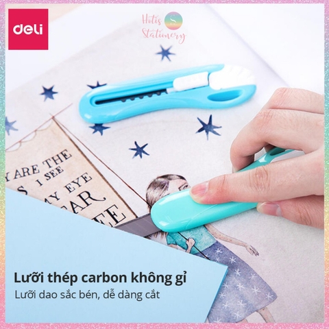 [HOTI] Dao rọc giấy Deli lưỡi thép không gỉ - Dao rọc mini bỏ túi kim loại tiện lợi văn phòng học sinh màu pastel