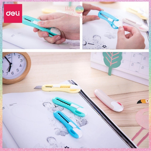 [HOTI] Dao rọc giấy Deli lưỡi thép không gỉ - Dao rọc mini bỏ túi kim loại tiện lợi văn phòng học sinh màu pastel