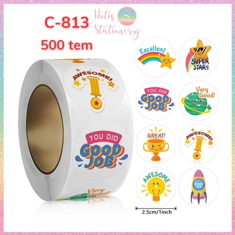 [HOTIS] Sticker Cuộn 500 Nhãn Dán Khen Thưởng Học Sinh - Tạo Động Lực, Kích Thích Học Tập, Phù Hợp Giáo Viên & Phụ Huynh