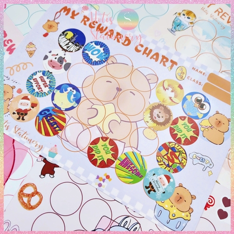 [HOTIS] GIẤY BÓNG - Phiếu tích điểm sticker khen thưởng Tiếng Anh, bảng lưu trữ sticker khen thưởng, đổi quà cho bé