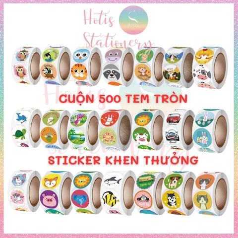 [HOTIS] 92 MẪU - Sticker cuộn 500 nhãn dán khen thưởng học sinh tạo động lực