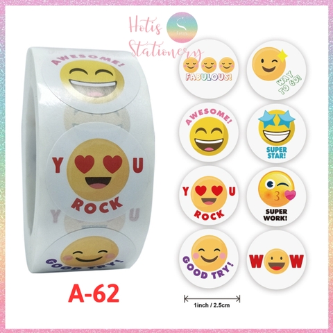 [HOTIS] Sticker Cuộn 500 Nhãn Dán Khen Thưởng Học Sinh - Tạo Động Lực, Kích Thích Học Tập, Phù Hợp Giáo Viên & Phụ Huynh