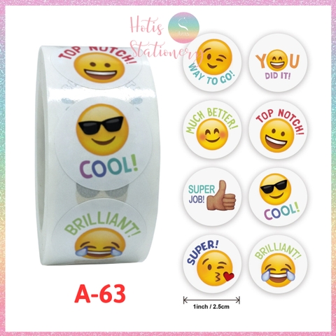 [HOTIS] Sticker Cuộn 500 Nhãn Dán Khen Thưởng Học Sinh - Tạo Động Lực, Kích Thích Học Tập, Phù Hợp Giáo Viên & Phụ Huynh