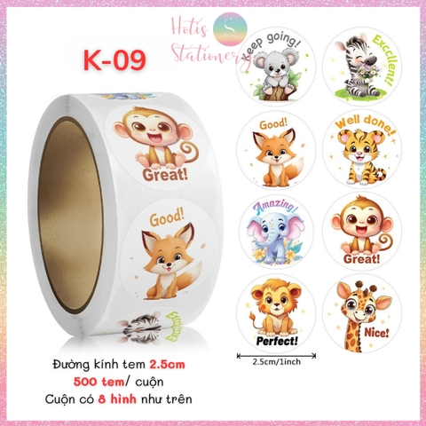[HOTIS] Sticker Cuộn 500 Nhãn Dán Khen Thưởng Học Sinh - Tạo Động Lực, Kích Thích Học Tập, Phù Hợp Giáo Viên & Phụ Huynh
