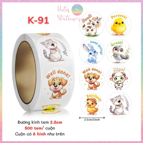 [HOTIS] Sticker Cuộn 500 Nhãn Dán Khen Thưởng Học Sinh - Tạo Động Lực, Kích Thích Học Tập, Phù Hợp Giáo Viên & Phụ Huynh