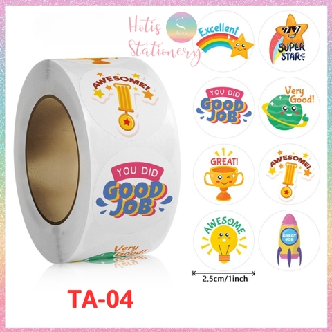[HOTIS] Sticker Cuộn 500 Nhãn Dán Khen Thưởng Học Sinh - Tạo Động Lực, Kích Thích Học Tập, Phù Hợp Giáo Viên & Phụ Huynh