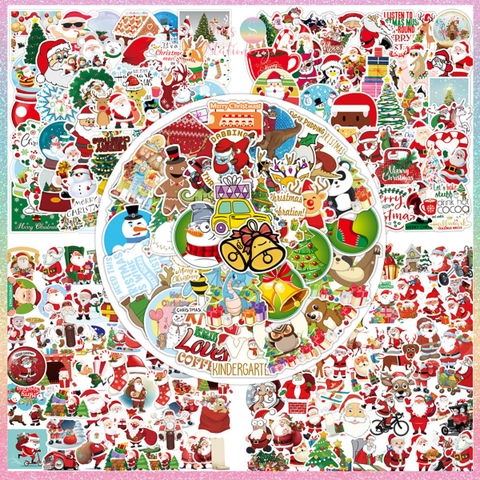 [HOTIS] Set 50 STICKER NOEL Giáng Sinh nhãn dán cán màng phim PVC không thấm nước, dán được nhiều lần