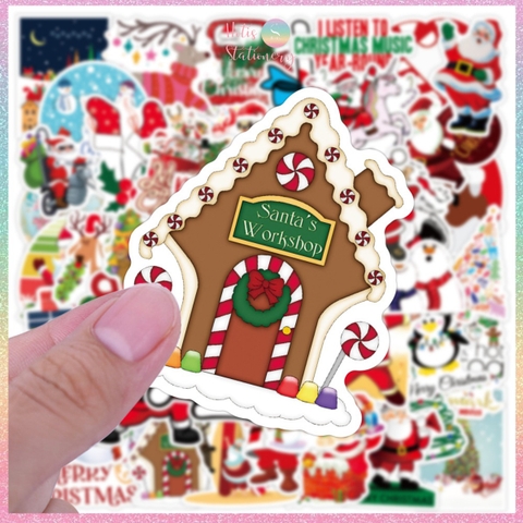 [HOTIS] Set 50 STICKER NOEL Giáng Sinh nhãn dán cán màng phim PVC không thấm nước, dán được nhiều lần