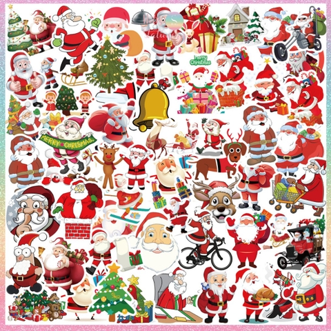 [HOTIS] Set 50 STICKER NOEL Giáng Sinh nhãn dán cán màng phim PVC không thấm nước, dán được nhiều lần