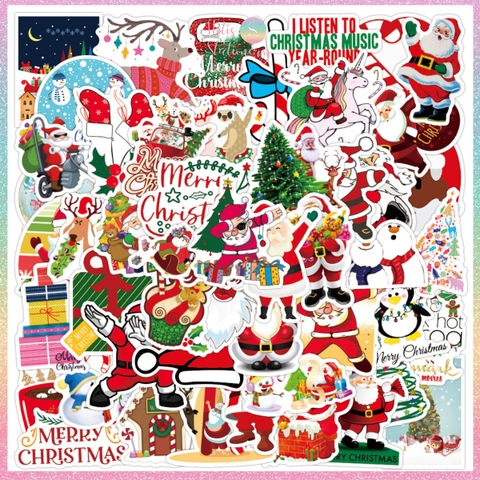 [HOTIS] Set 50 STICKER NOEL Giáng Sinh nhãn dán cán màng phim PVC không thấm nước, dán được nhiều lần