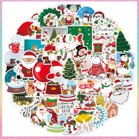 [HOTIS] Set 50 STICKER NOEL Giáng Sinh nhãn dán cán màng phim PVC không thấm nước, dán được nhiều lần