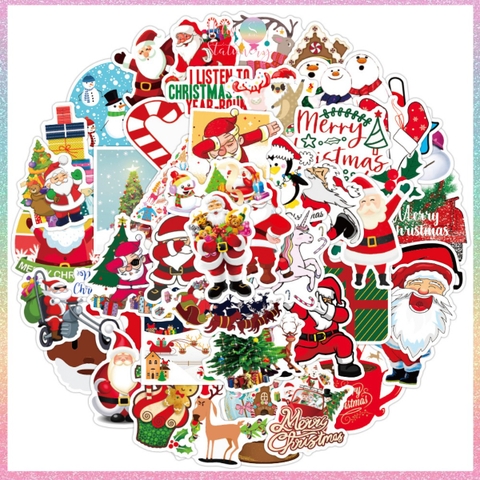 [HOTIS] Set 50 STICKER NOEL Giáng Sinh nhãn dán cán màng phim PVC không thấm nước, dán được nhiều lần