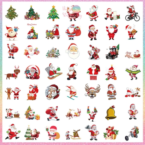 [HOTIS] Set 50 STICKER NOEL Giáng Sinh nhãn dán cán màng phim PVC không thấm nước, dán được nhiều lần