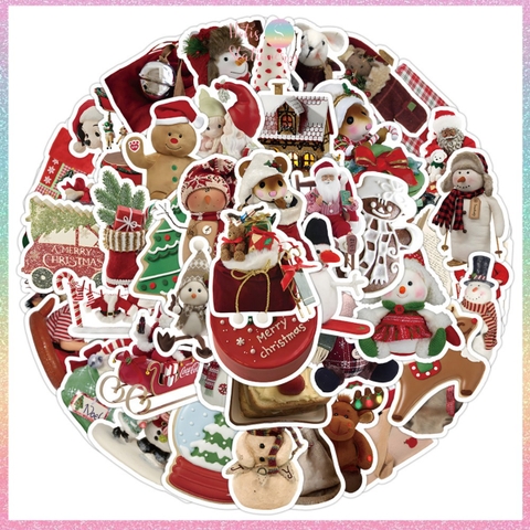 [HOTIS] Set 50 STICKER NOEL Giáng Sinh nhãn dán cán màng phim PVC không thấm nước, dán được nhiều lần