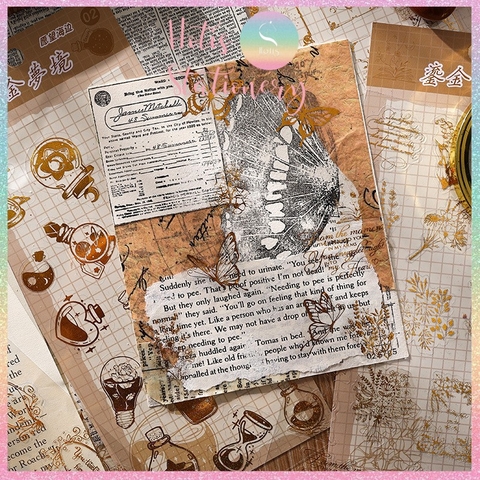 [HOTIS] Twinkle sticker vintage, nhãn dán ánh vàng lấp lánh, phong cách cổ điển