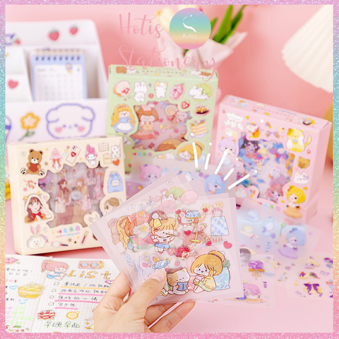 [HOTIS] Hộp 8 tờ Sticker hoạt hình PET chống thấm nước dán sổ, bình giữ nhiệt, ly thủy tinh