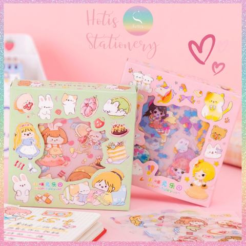 [HOTIS] Hộp 8 tờ Sticker hoạt hình PET chống thấm nước dán sổ, bình giữ nhiệt, ly thủy tinh