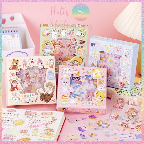 [HOTIS] Hộp 8 tờ Sticker hoạt hình PET chống thấm nước dán sổ, bình giữ nhiệt, ly thủy tinh