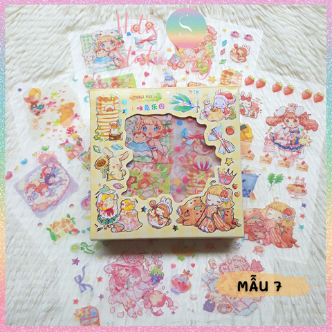 [HOTIS] Hộp 8 tờ Sticker hoạt hình PET chống thấm nước dán sổ, bình giữ nhiệt, ly thủy tinh