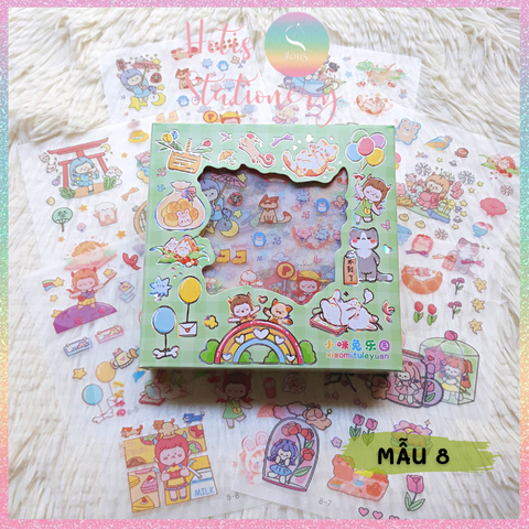 [HOTIS] Hộp 8 tờ Sticker hoạt hình PET chống thấm nước dán sổ, bình giữ nhiệt, ly thủy tinh