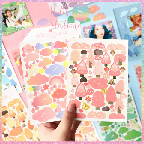 [HOTIS] Sticker cây cỏ, đám mây Cloud Word trang trí card, toploader Hàn Quốc
