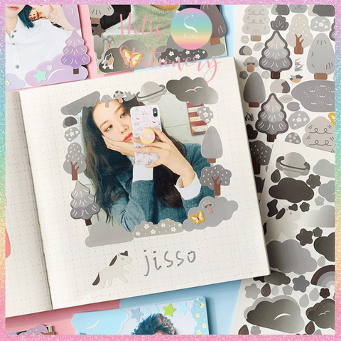 [HOTIS] Sticker cây cỏ, đám mây Cloud Word trang trí card, toploader Hàn Quốc