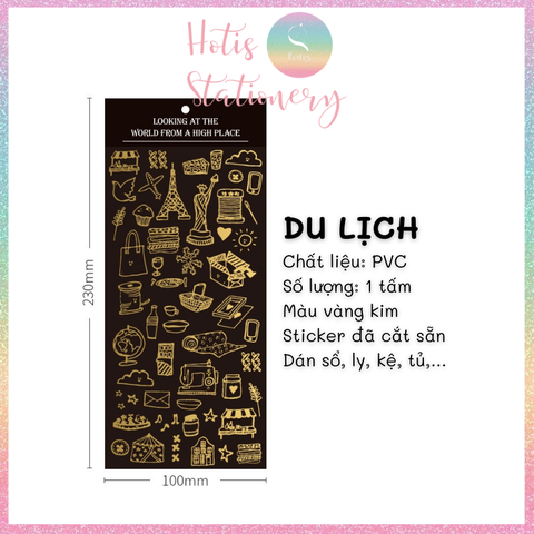 [HOTIS] Sticker nhãn dán cổ điển PVC dập vàng ánh kim trang trí sổ